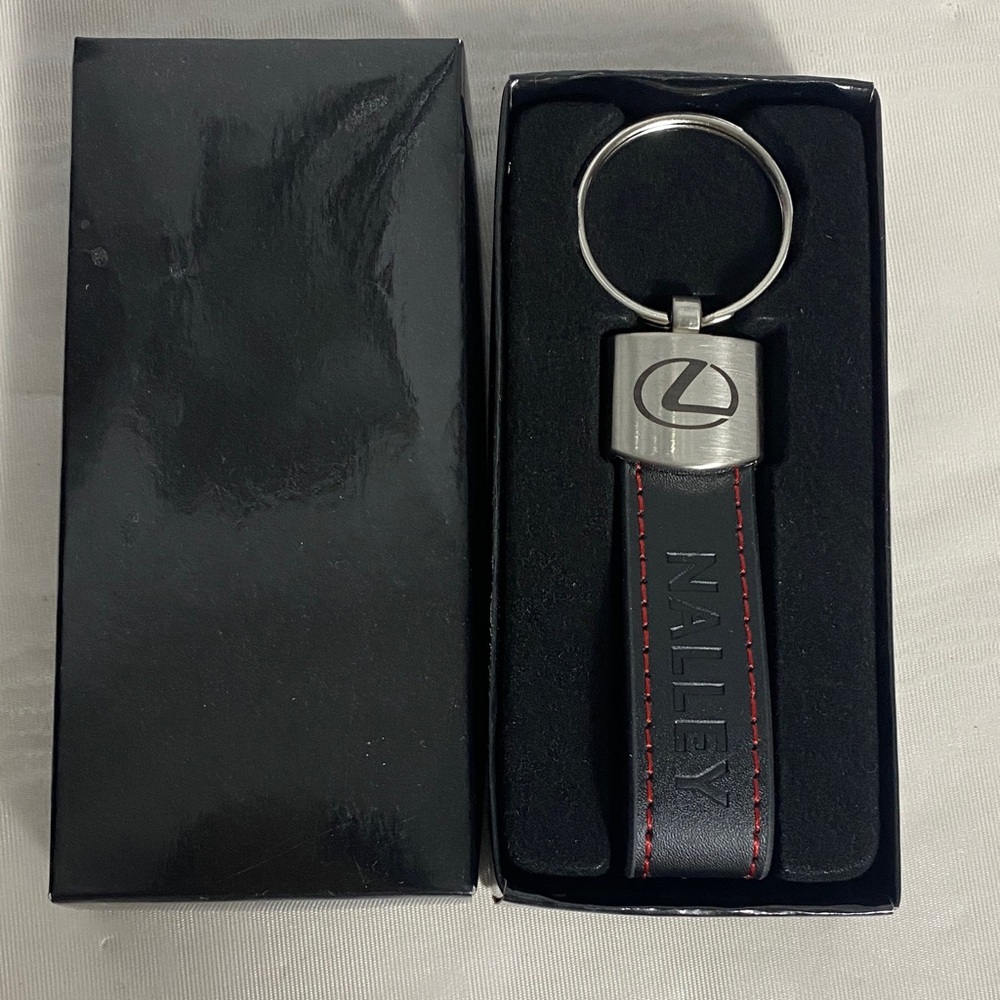 Black and Silver Keychain with Red Stitching Lexus